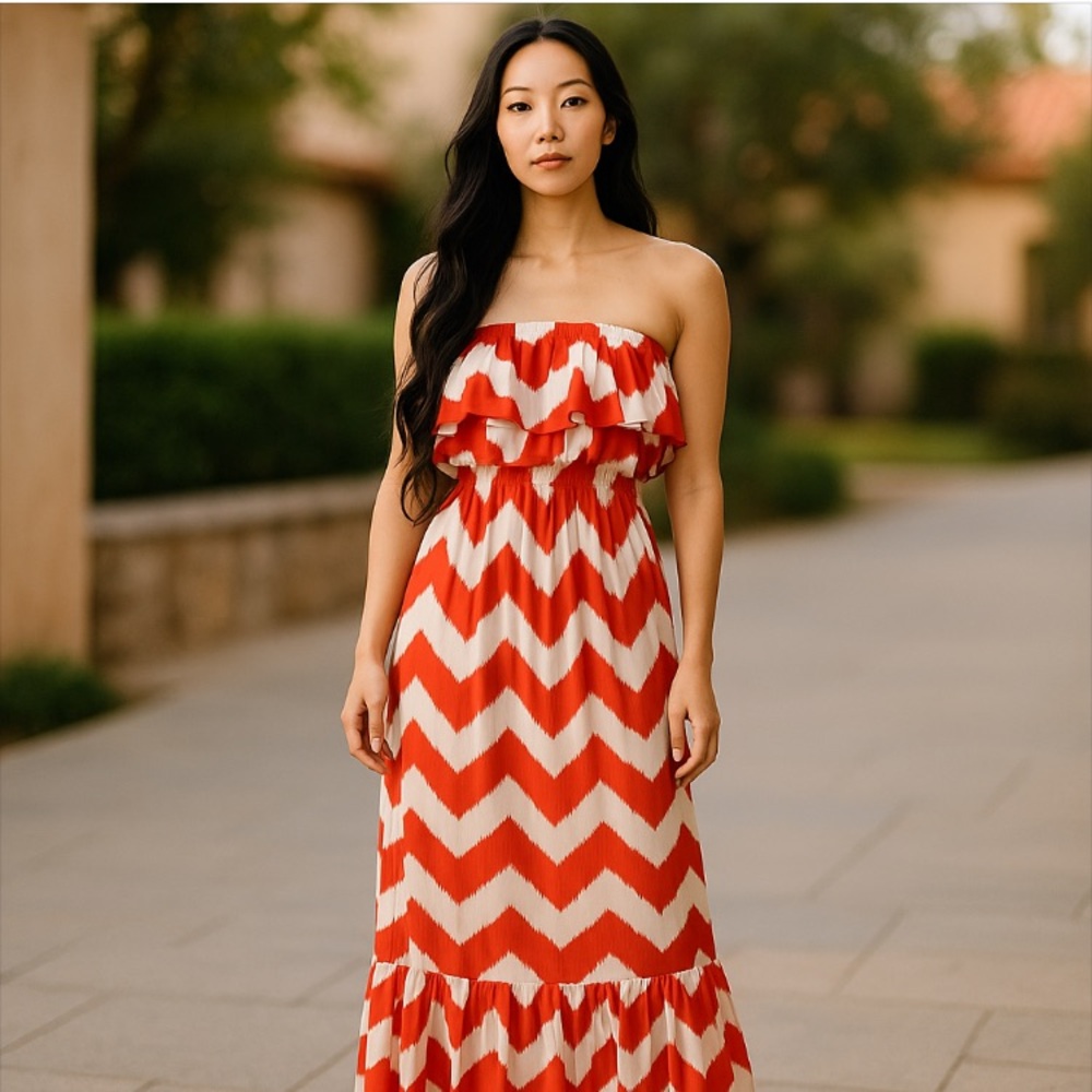 T-Bags Los Angeles for Revolve Off The Shoulder Zig Zag Maxi Dress Size S